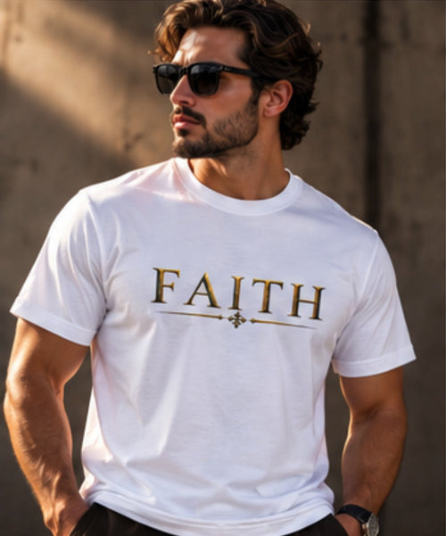 FAITH Gold Classic Tee - white t-shirt with gold FAITH lettering