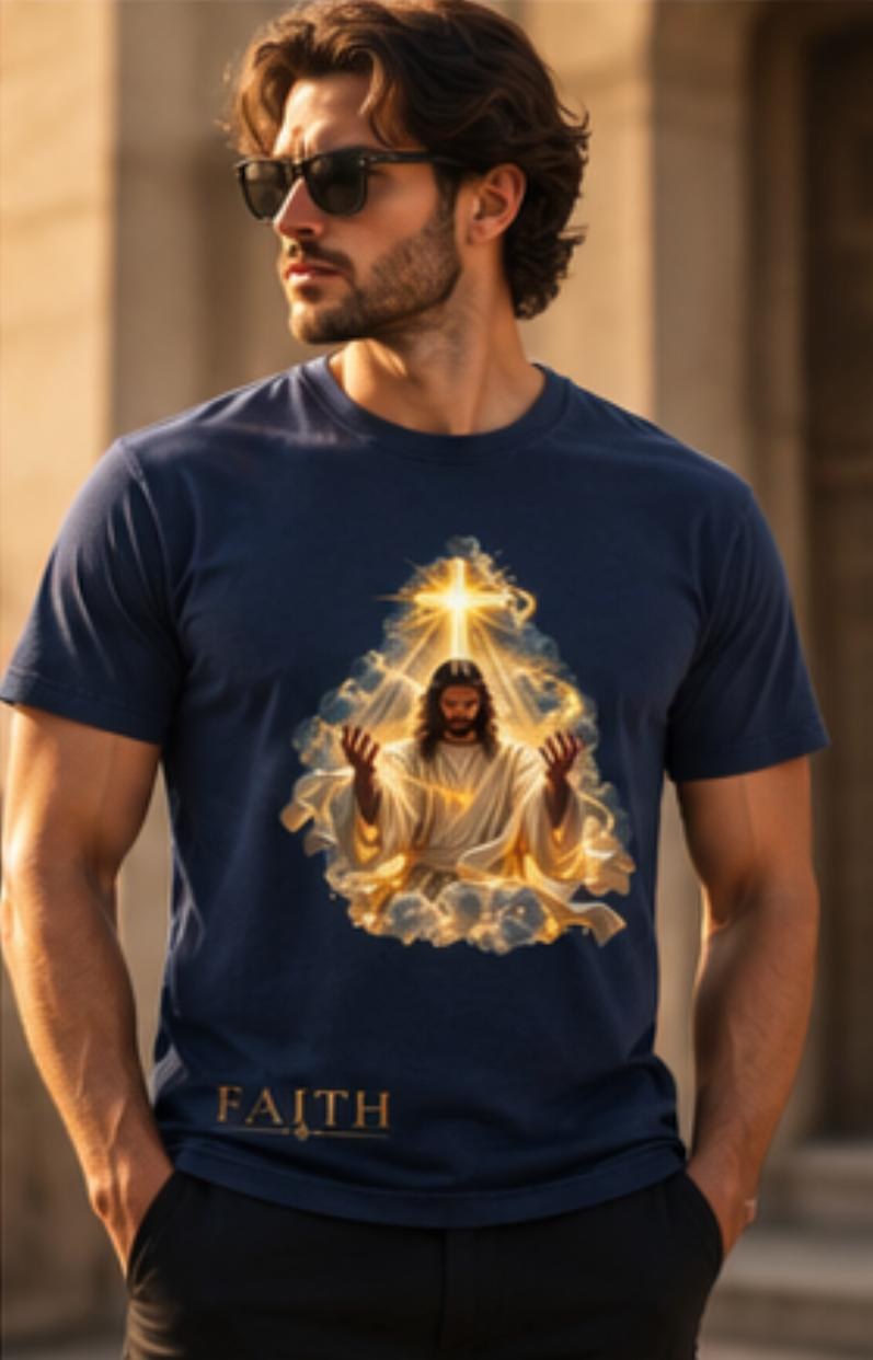 FAITH Heavenly Light Tee - navy, worn by model