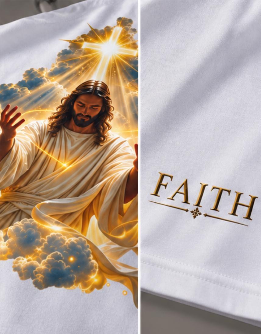 FAITH Heavenly Light Tee - white, design and FAITH hem detail