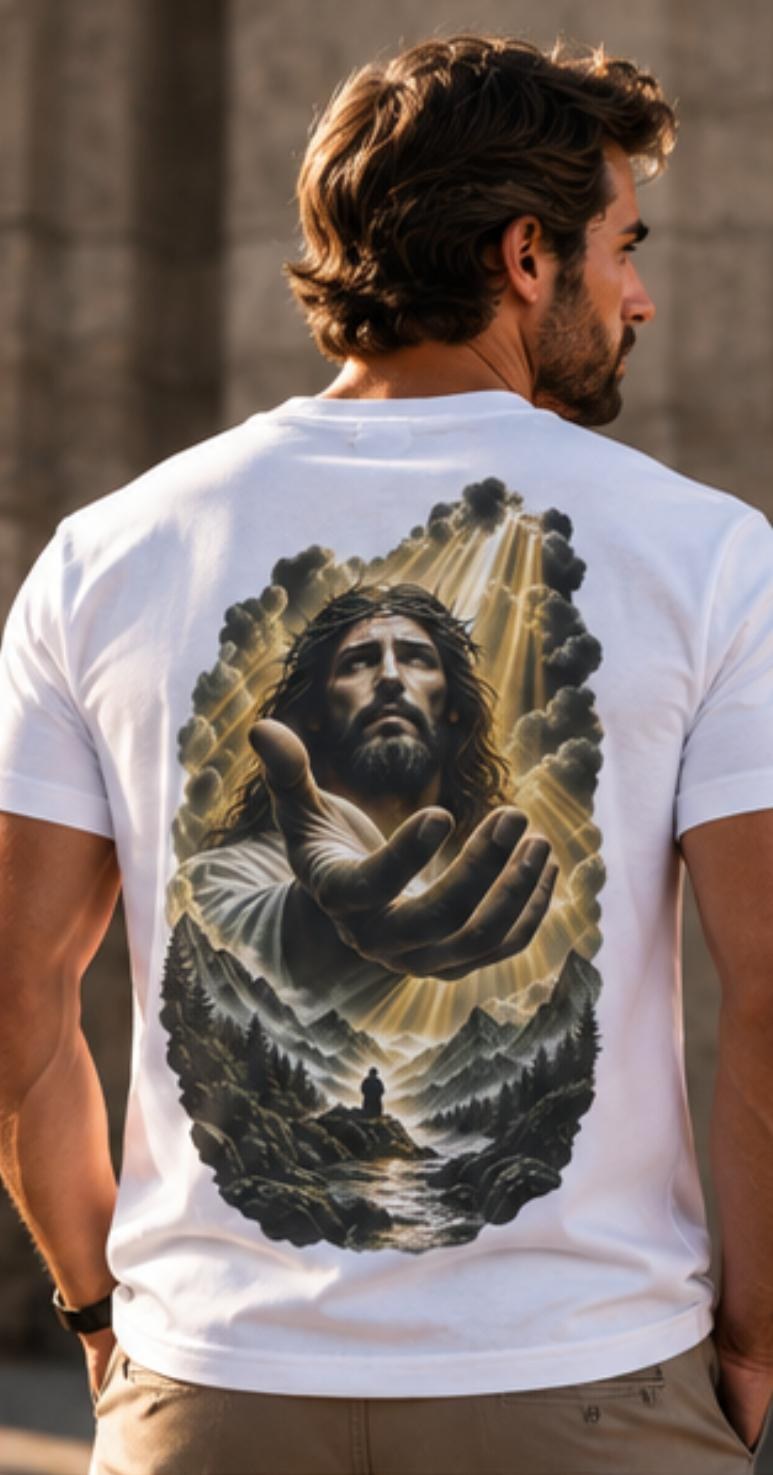 Reaching Hand Tee - back print worn by model