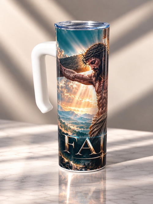 FAITH Crucifixion tumbler with handle