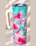 Watermelon Ice 20 oz tumbler with handle, front view